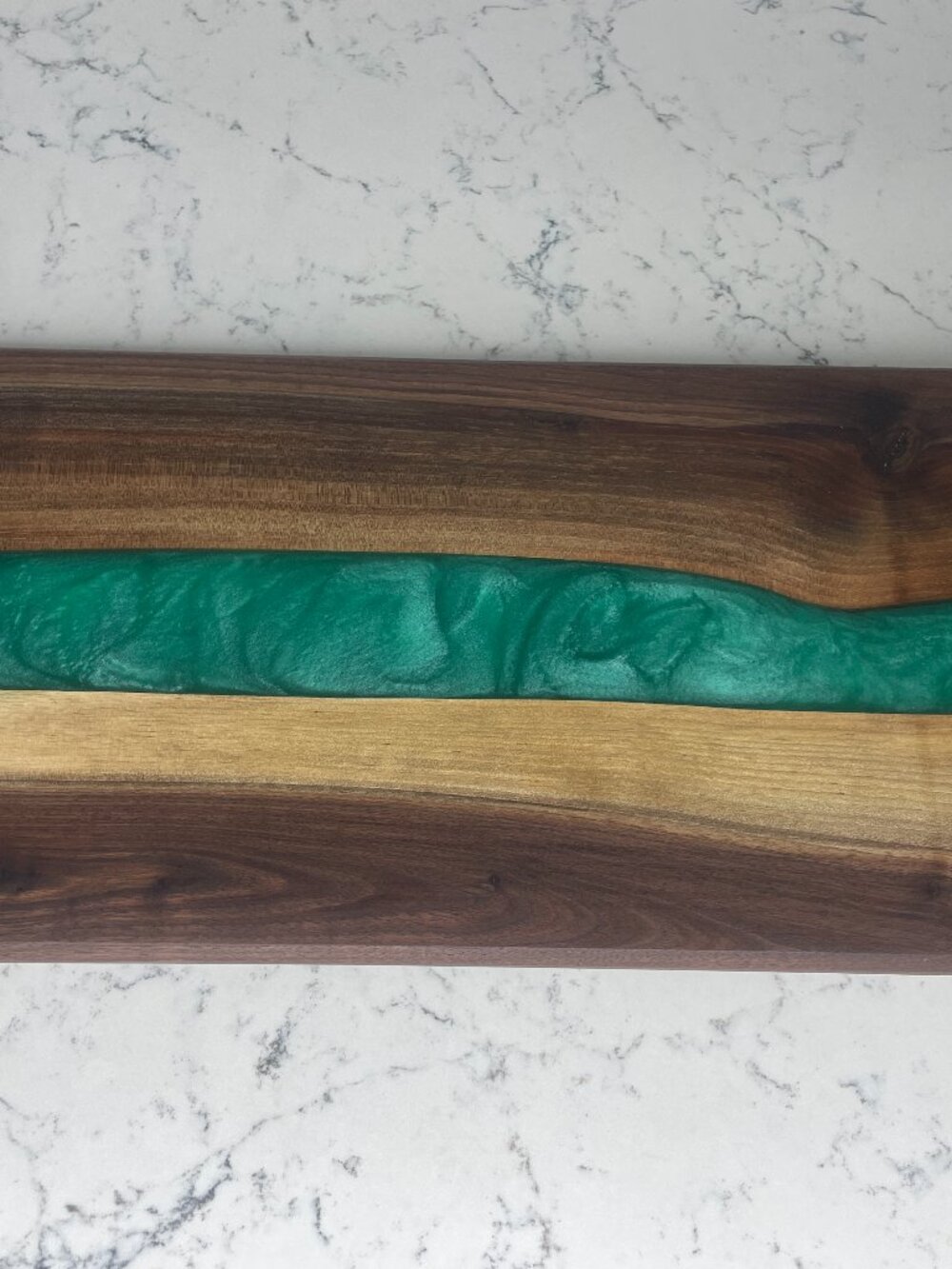8x16 Black Walnut Live Edge Charcuterie Board w/ Green Epoxy